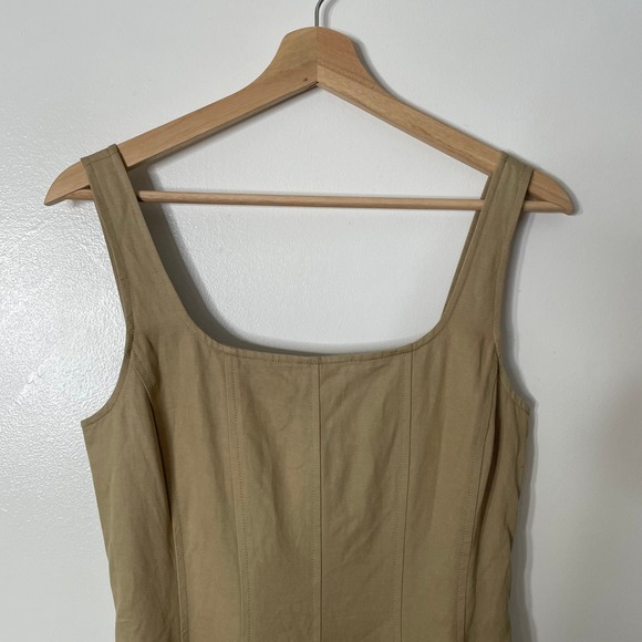 Madewell Petite Seamed Squareneck Midi Dress Khaki Tan 2P Corset Linen Blend NWT - Picture 5 of 11